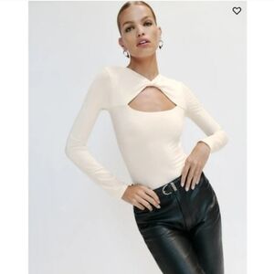 Reformation Rylen Bodysuit Thong Cut Out Twist Top Ivory XS